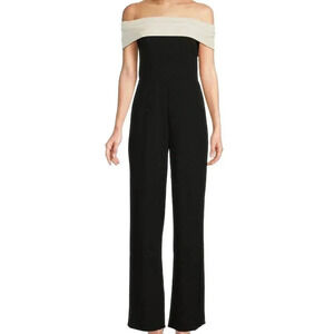 Sexy Jumpsuit Off Shoulder Lace Zipper Back (Color: Black/Ivory) (Size 10)